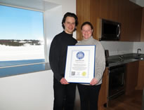 tallest residential building world record set by Kristin Donaldson (right) and Dr. Tom Marsik (left)